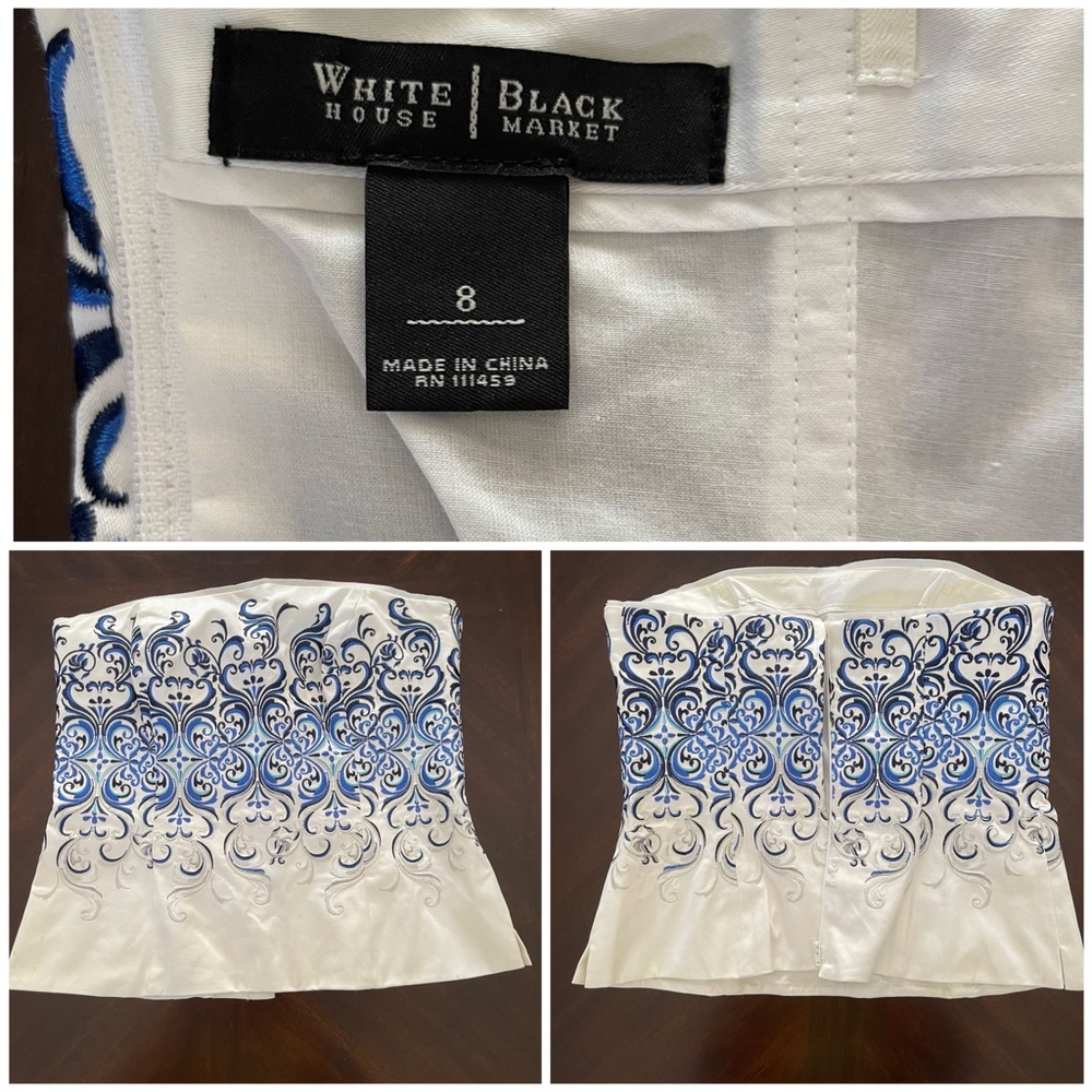 White House Black Market size 8 blue and white strapless top